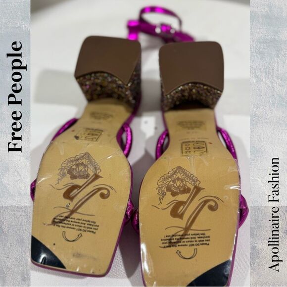 Free People Womens Pink Strappy Confetti Glitter Heels In Fuchsia Size 37.5 NWT - Picture 7 of 8